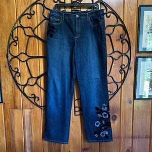 Talbots Blue Boot Cut Jeans with Subtle Floral Embroidery